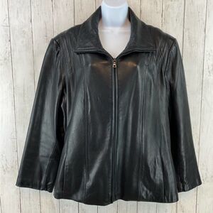 Avanti Genuine Leather Black Full Zip Stand Up Collar Jacket Women's Size XLarge